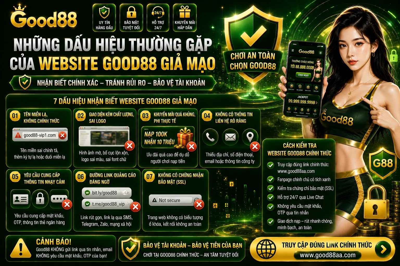 Những dấu hiệu thường gặp của website Good88 giả mạo